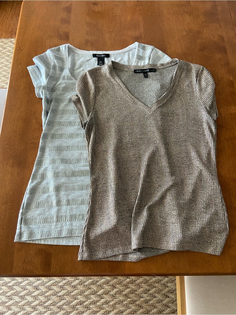 White House Black Market V-Neck Short Sleeve Shirt Duo - silver and gold